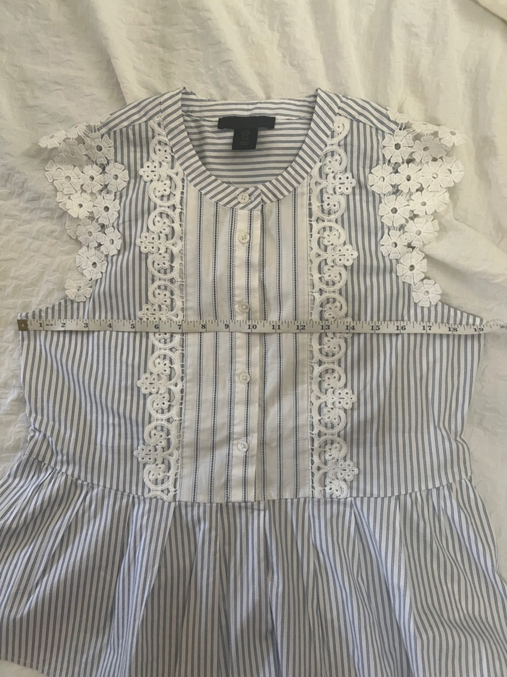 Striped Peplum women’s Top/Blouse, M, with Lace Trim - Blue & White - Picture 11 of 13